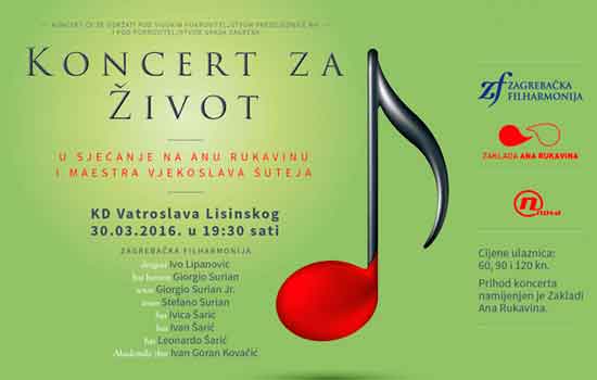 Koncert za život u sjećanje na Anu Rukavinu i maestra Vjekoslava Šuteja  u Lisinskom